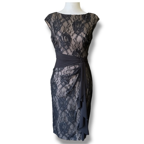 Chaps Black Lace Overlay Sheath Midi Dress - Picture 1 of 16